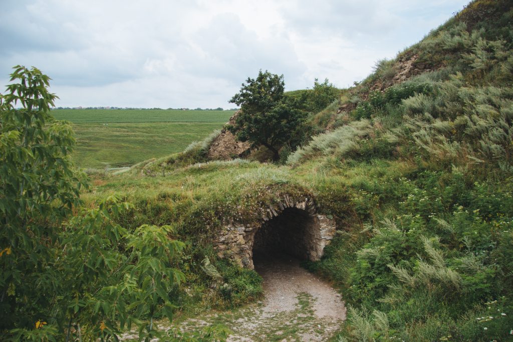 tunnel en pierre naturel dans la nature entouré d'herbe